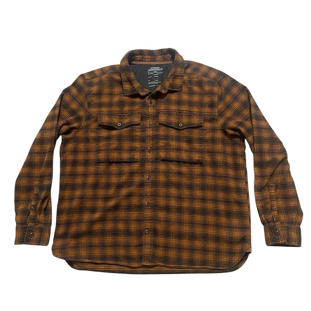 REI Co-op Shirt Mens XL Brown Orange Plaid Hiking Fishing Long Sleeve 020
